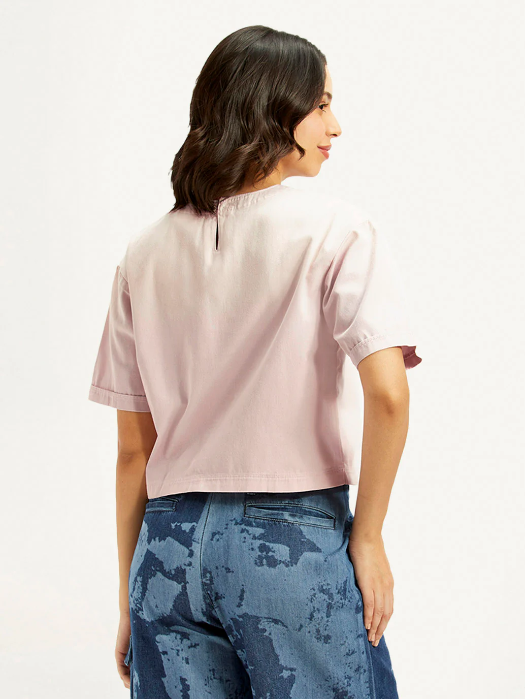 Women's Solid Light Pink Round Neck Top - Image 3