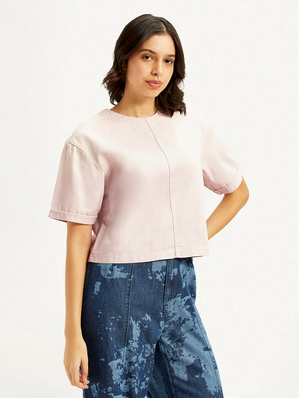 Women's Solid Light Pink Round Neck Top - Image 5