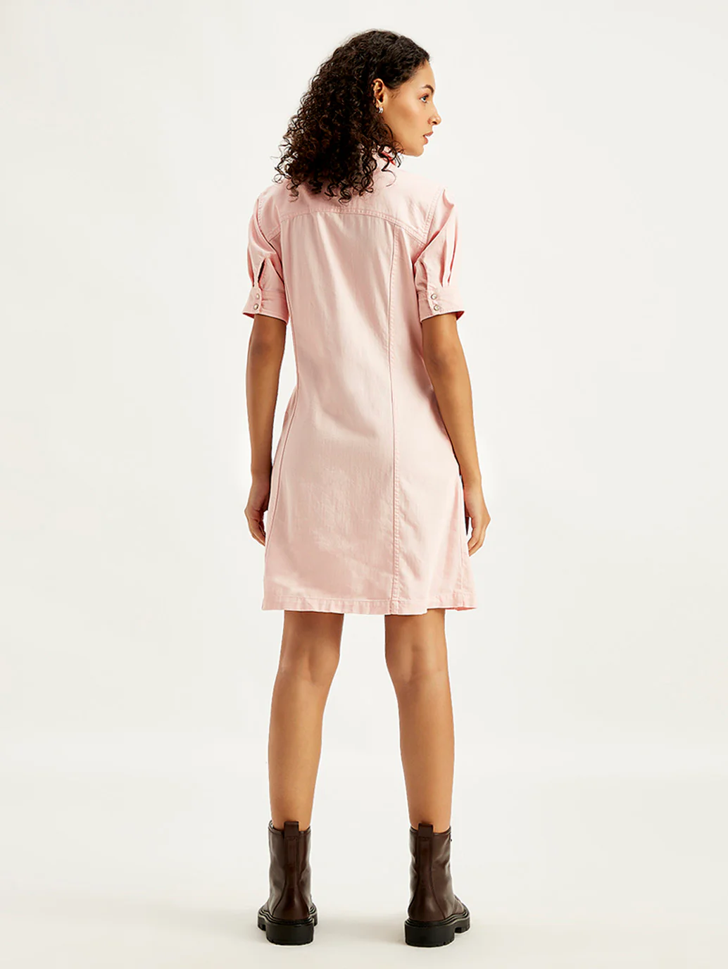 Women's Solid Light Pink Spread Collar Shirt Dress - Image 4
