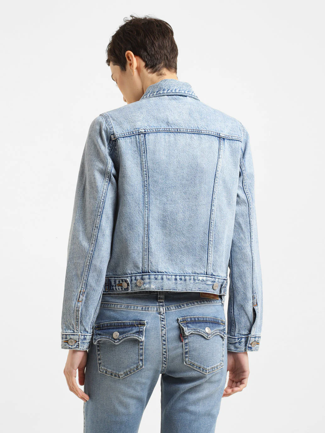 Women's Solid Spread Collar Denim Jacket - Image 3
