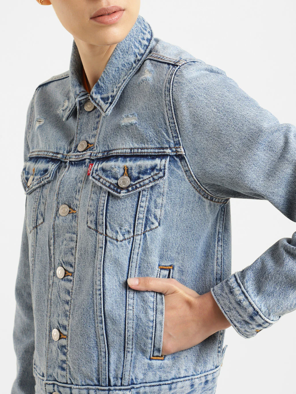 Women's Solid Spread Collar Denim Jacket - Image 5
