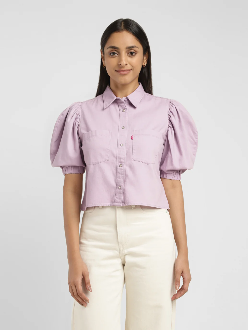 Women's Solid Lilac Spread Collar Top - Image 2