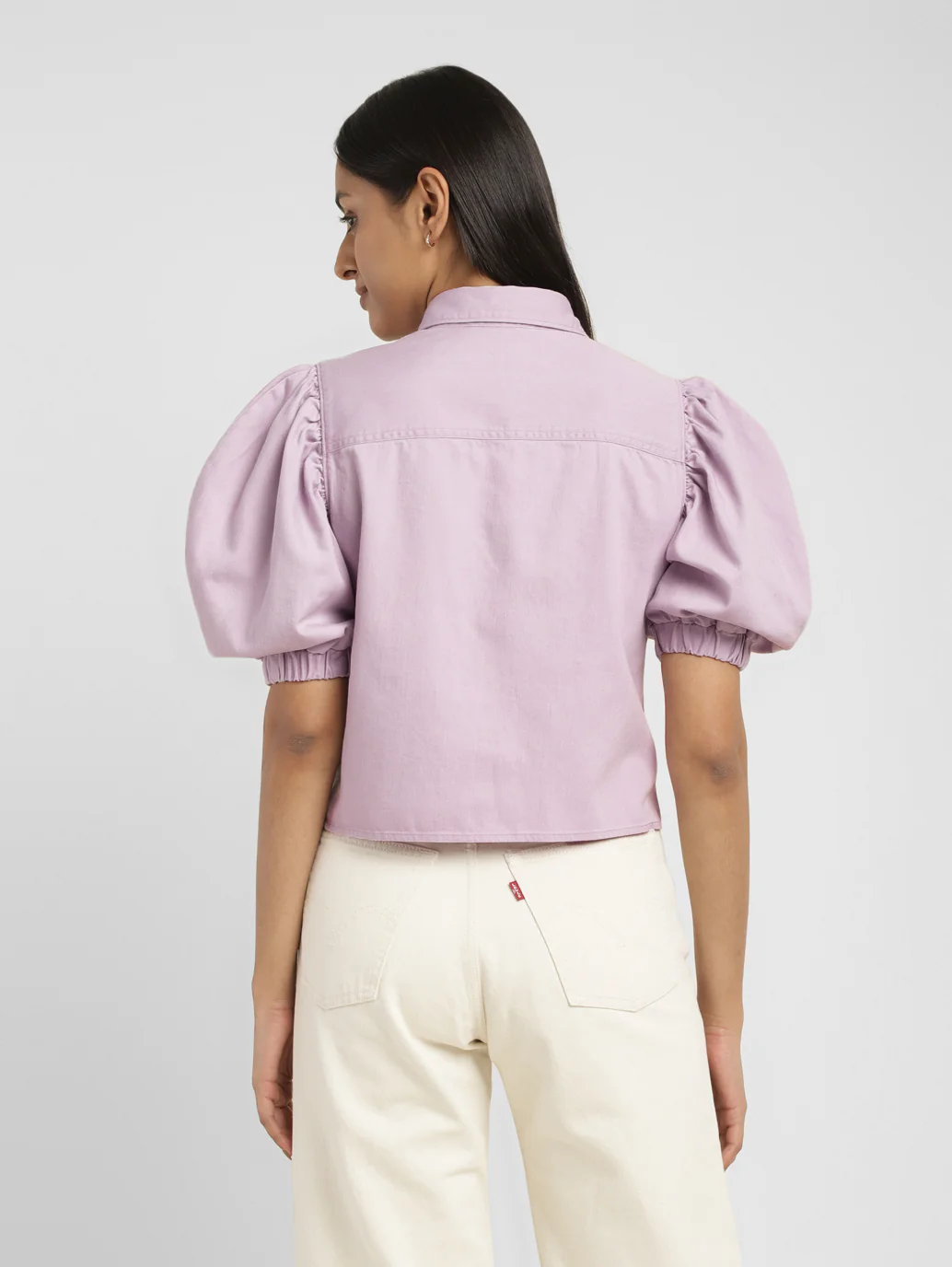 Women's Solid Lilac Spread Collar Top - Image 3