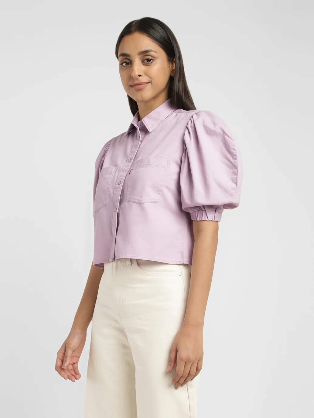 Women's Solid Lilac Spread Collar Top - Image 4