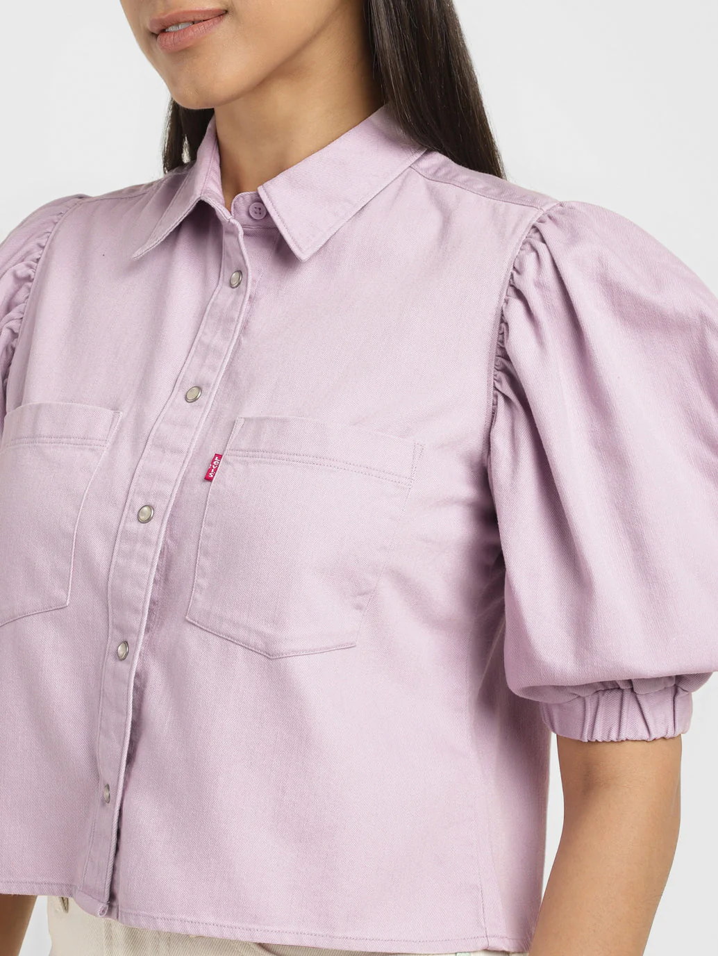 Women's Solid Lilac Spread Collar Top - Image 5