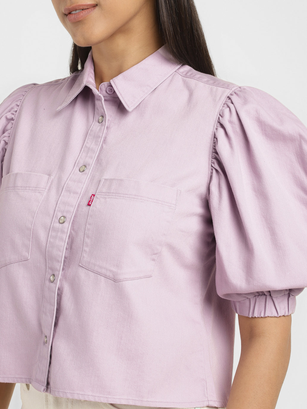 Women's Solid Lilac Spread Collar Top - Image 6