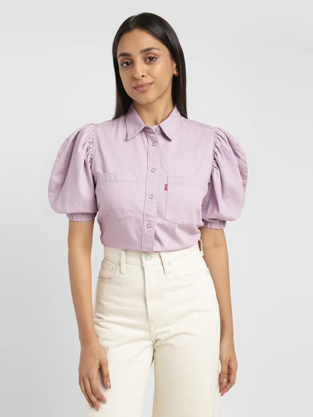 Women's Solid Lilac Spread Collar Top - Image 7