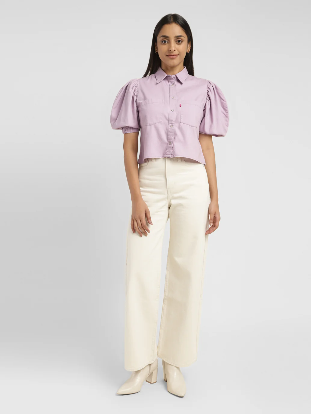 Women's Solid Lilac Spread Collar Top - Image 8