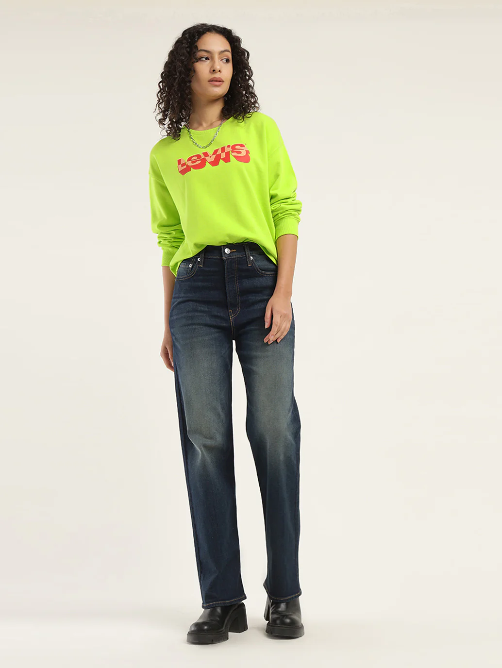 Women's Brand Logo Green Crew Neck Sweatshirt
