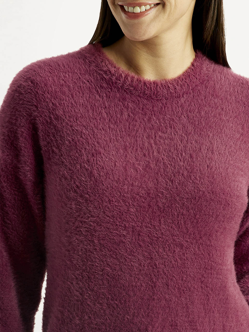 Women's Solid Maroon Crew Neck Sweater - Image 4
