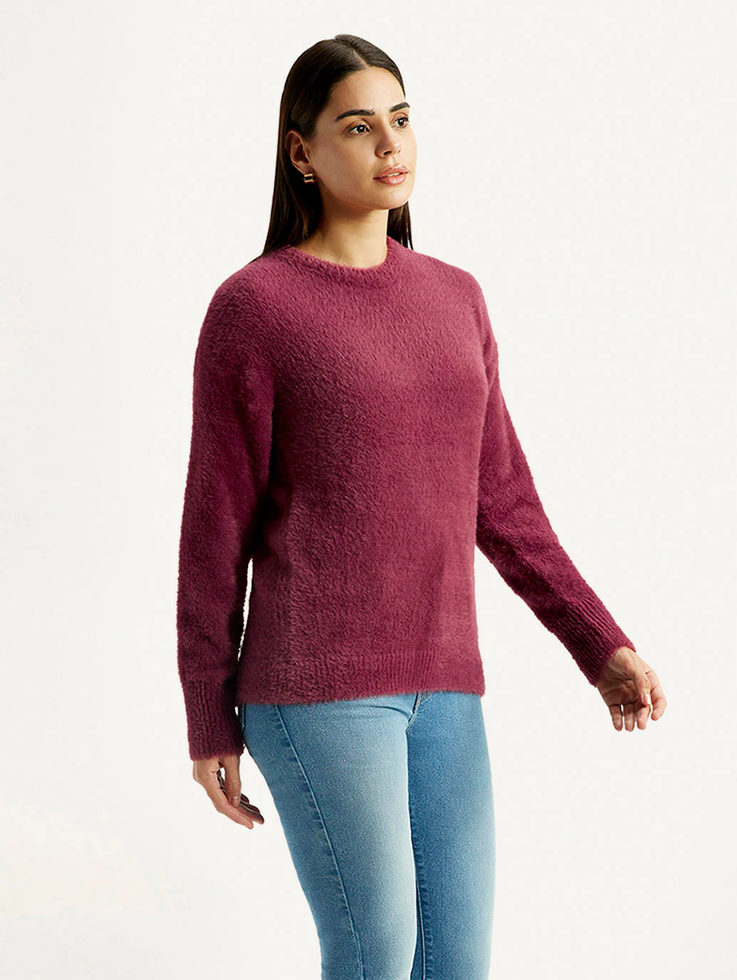 Women's Solid Maroon Crew Neck Sweater - Image 5