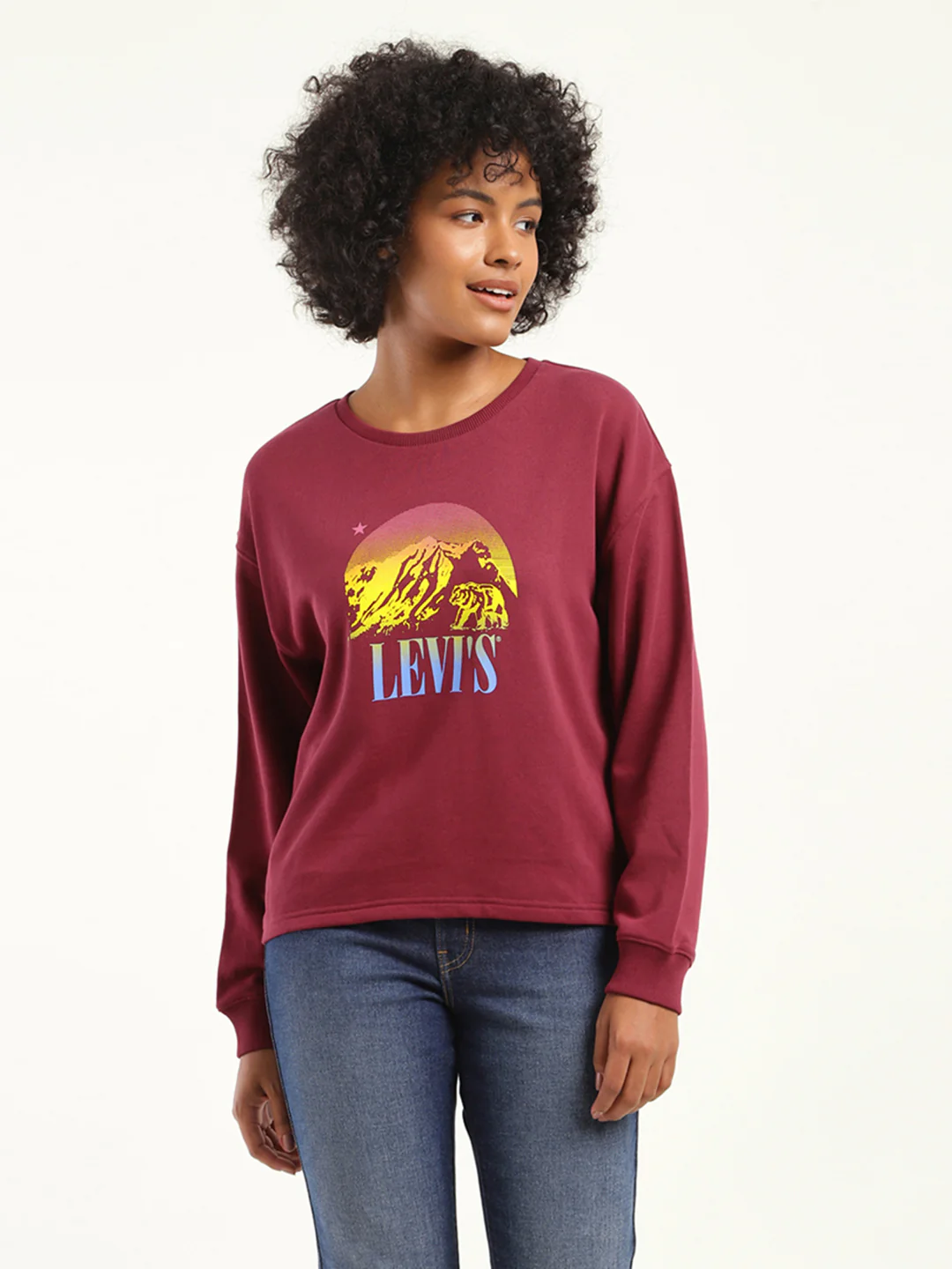 Women's Graphic Maroon Crew Neck Sweatshirt - Image 2