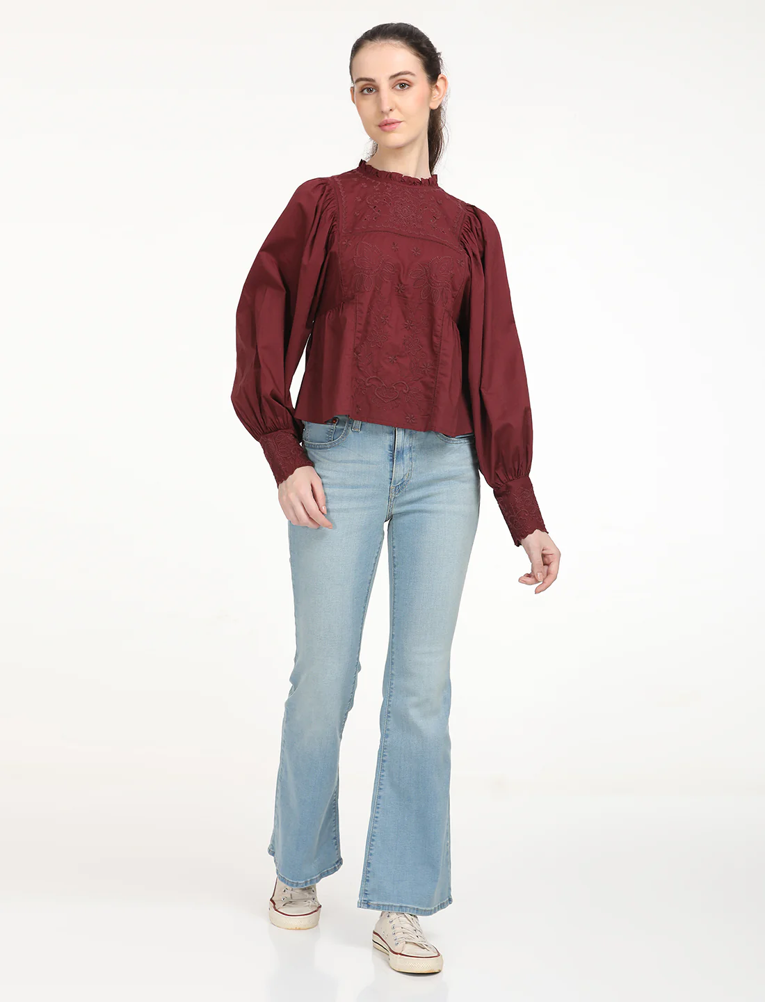 Women's Self Design Maroon High Neck Top - Image 6