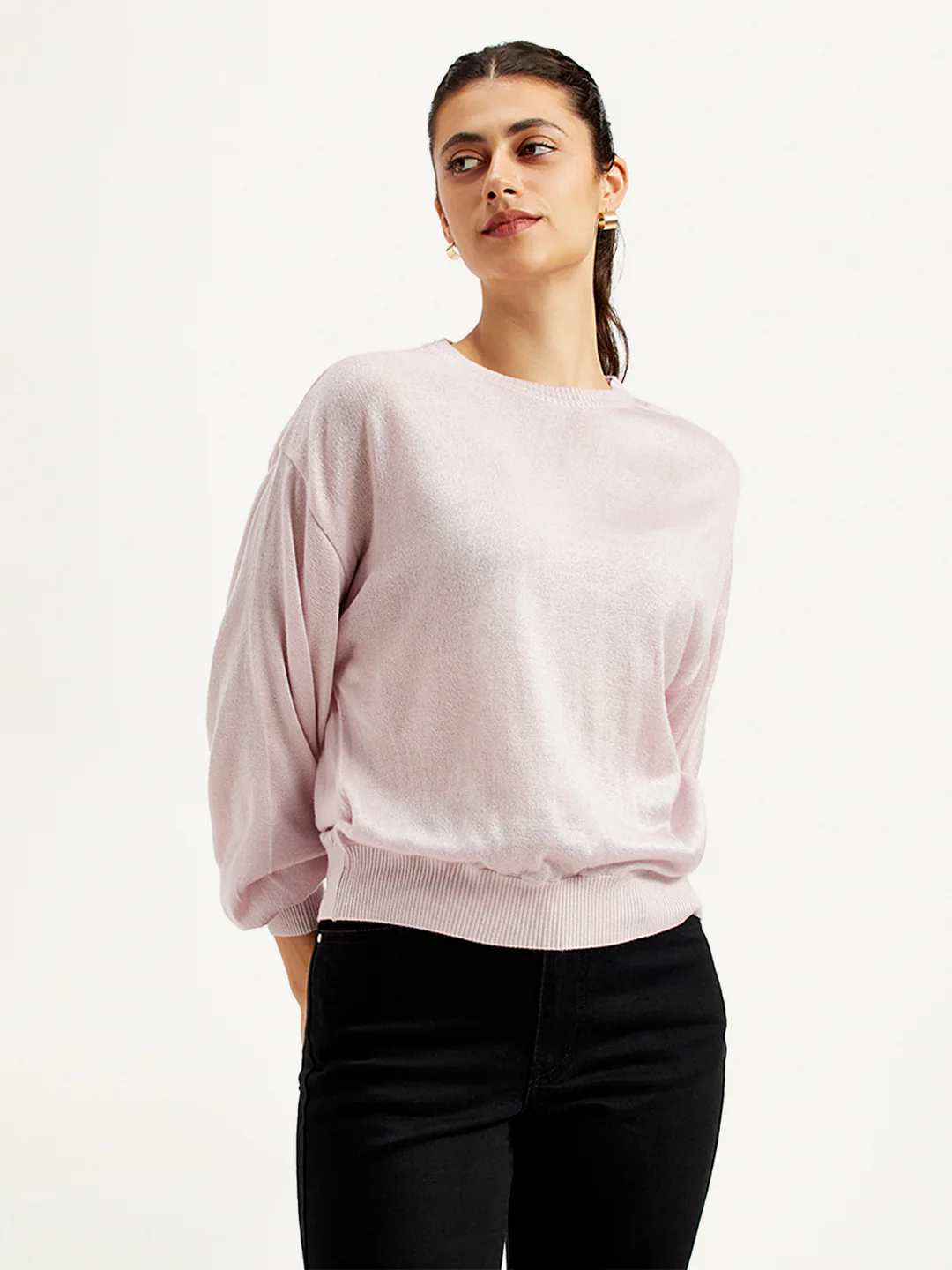 Women's Solid Crew Neck Sweater - Image 2