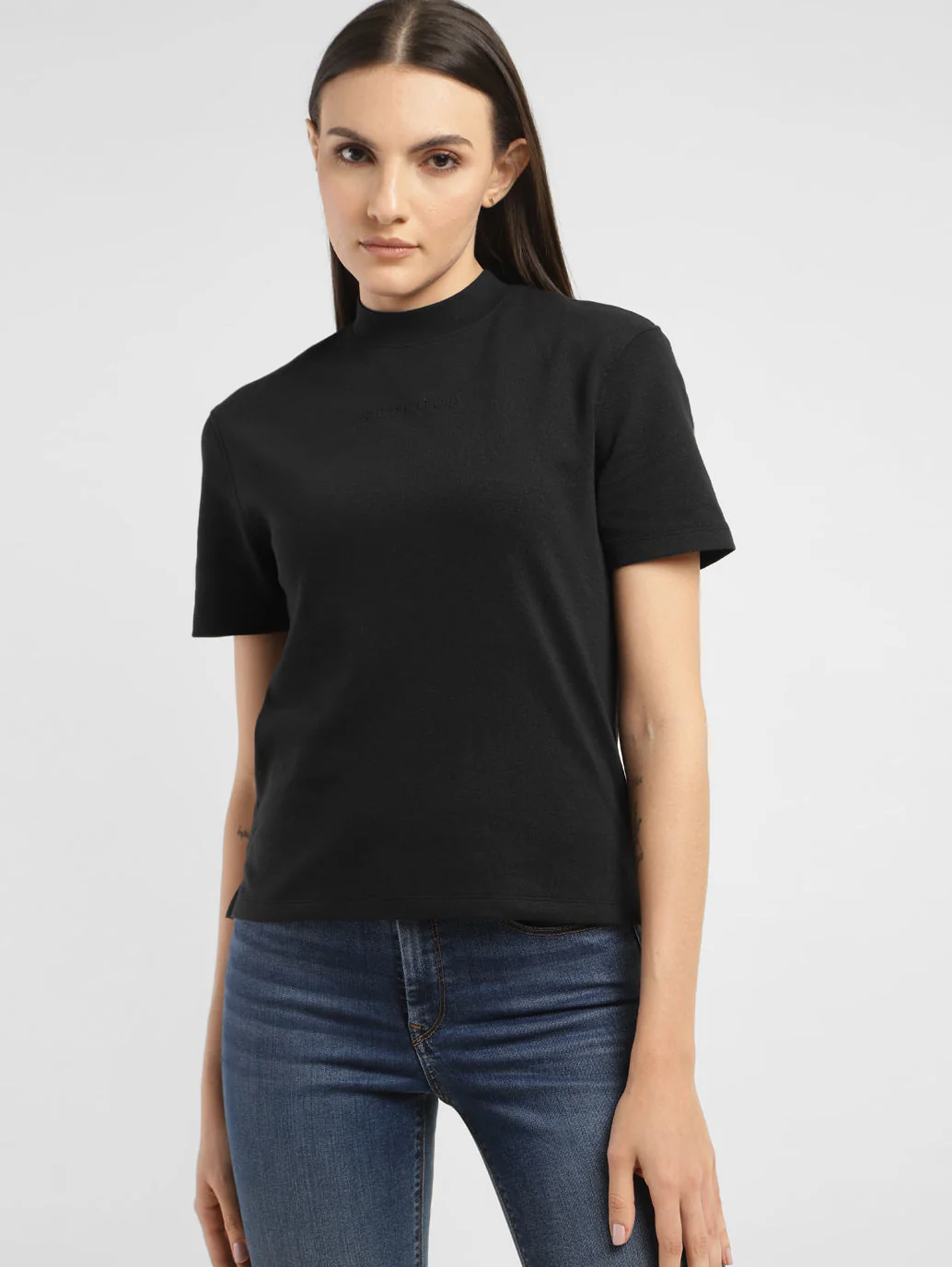 Women's Solid Mock Neck T-shirt - Image 2