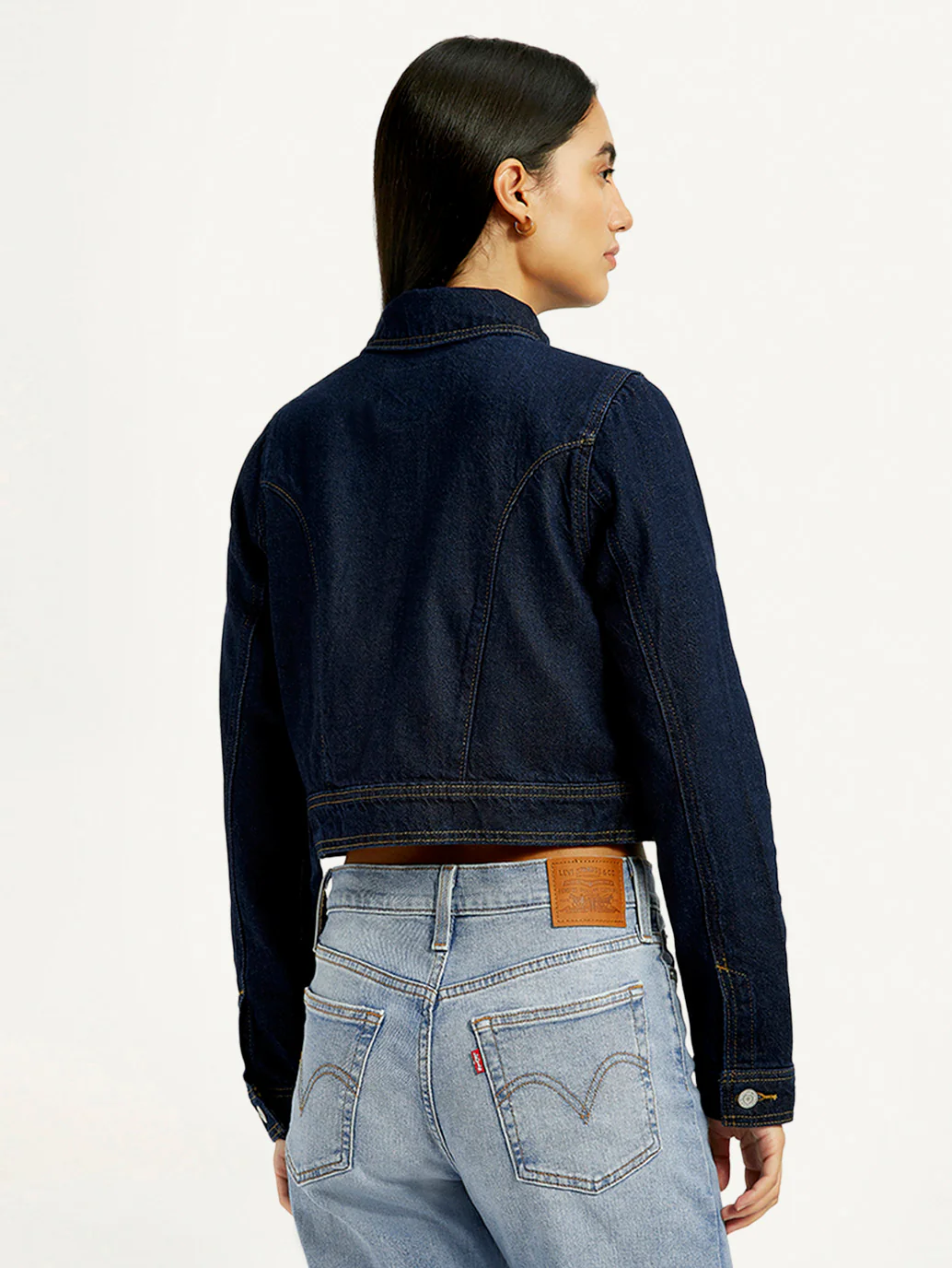 Women's Solid Navy Denim Jacket - Image 3