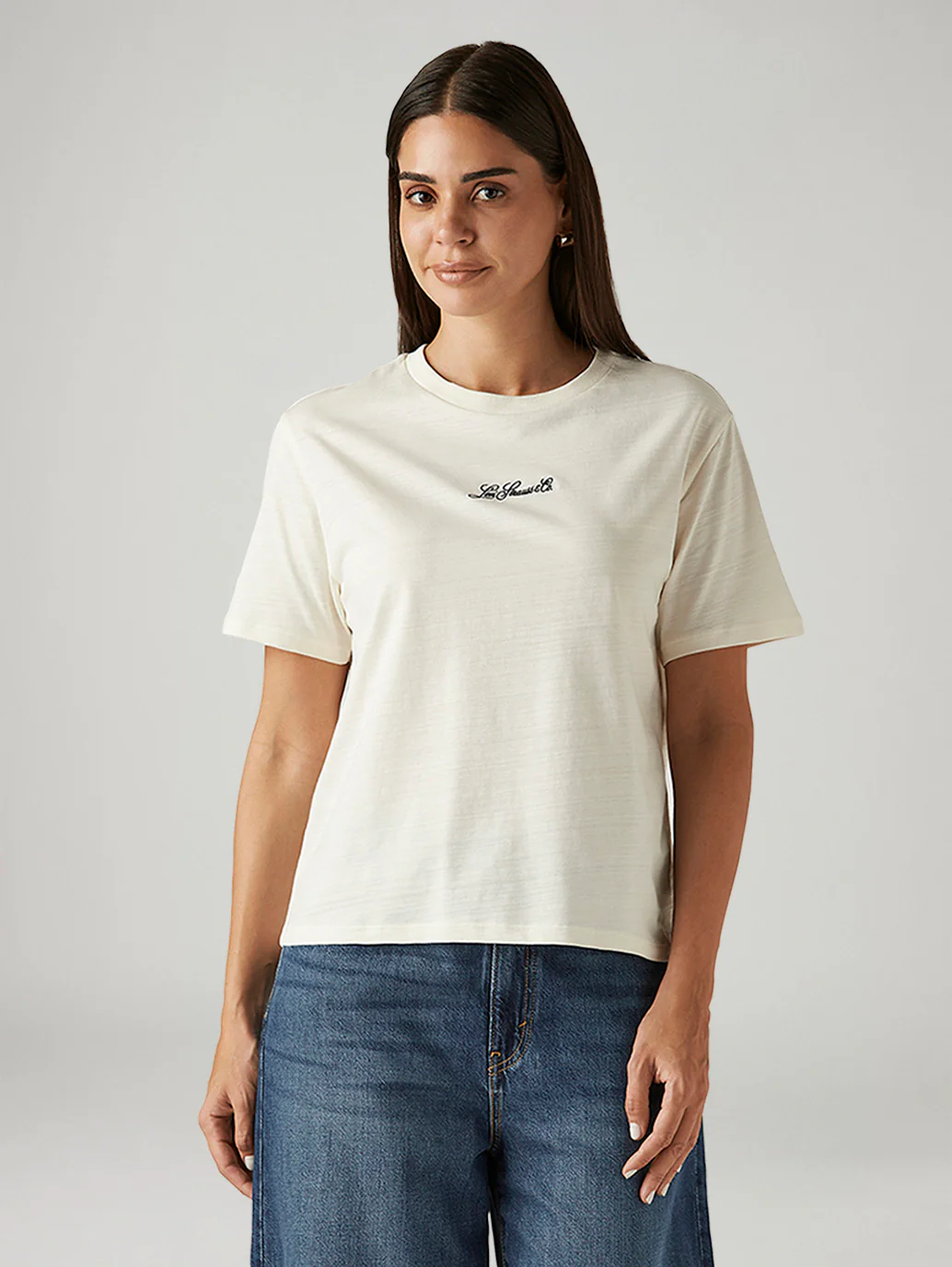 Women's Solid Off-White Relaxed Fit T-shirt - Image 2