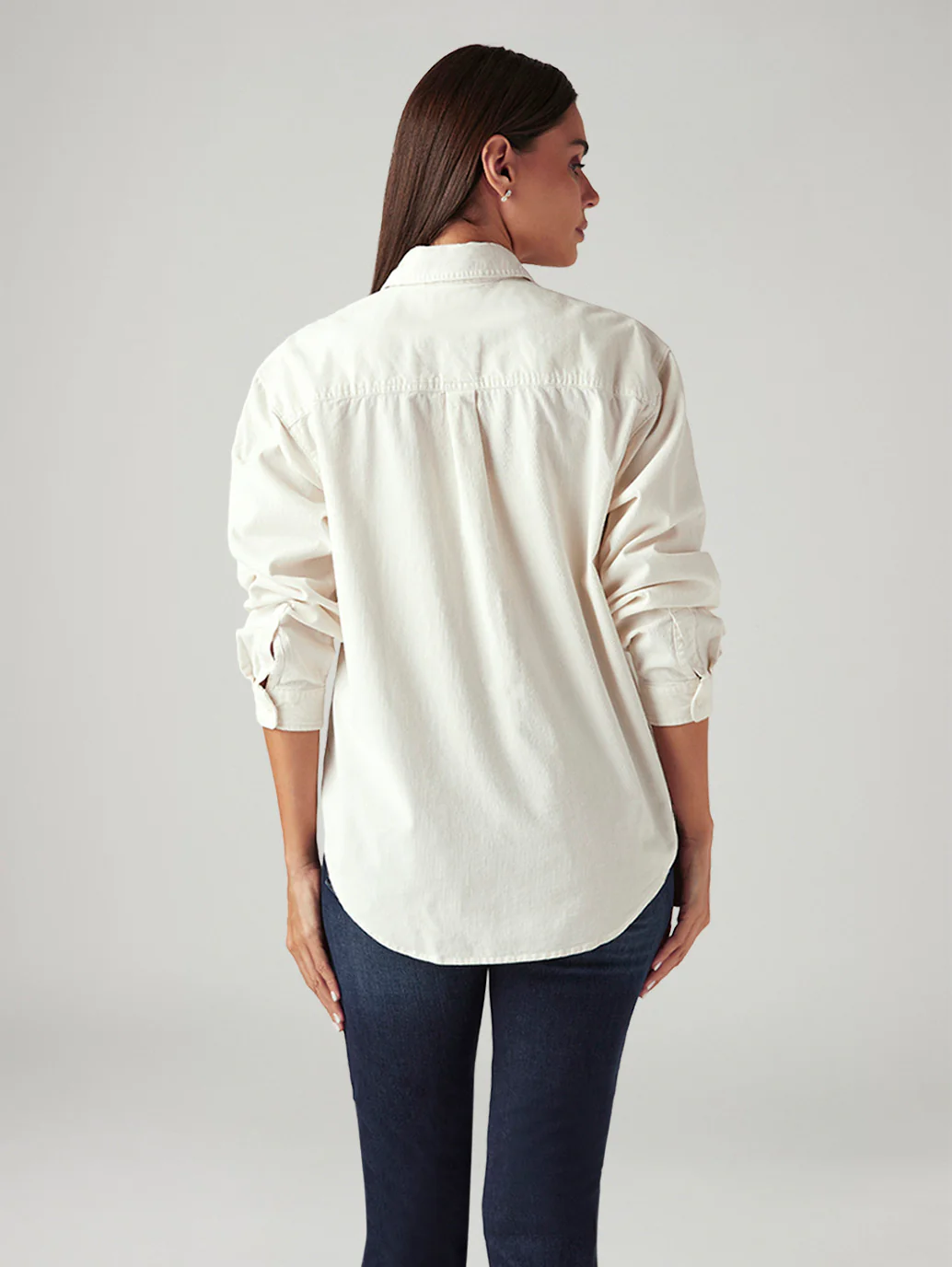 Women's Solid Off White Spread Collar Shirt - Image 3