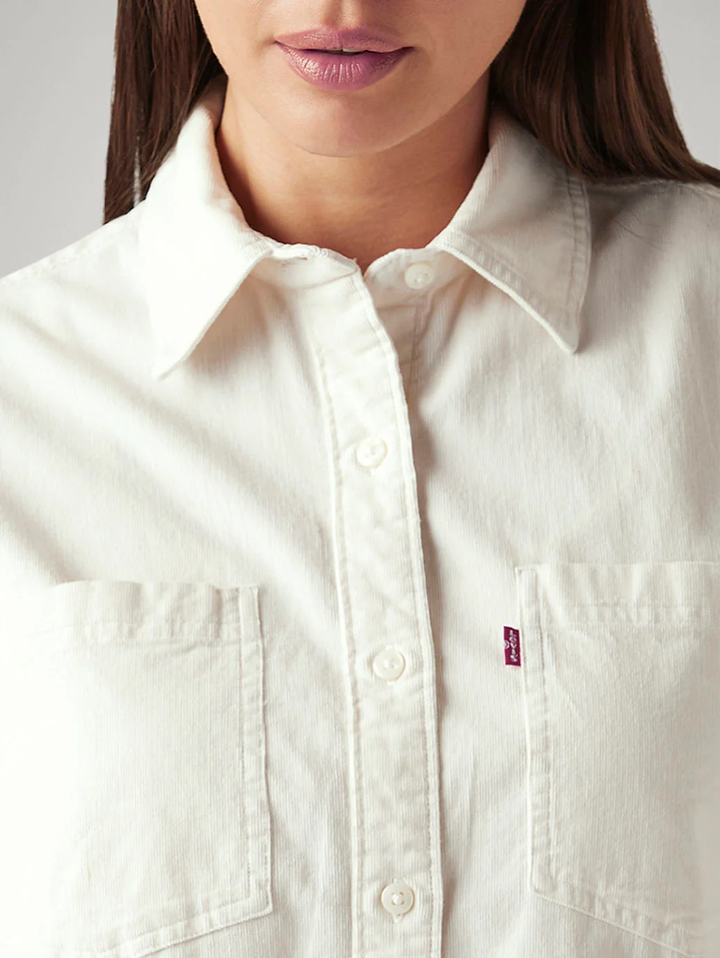 Women's Solid Off White Spread Collar Shirt - Image 4