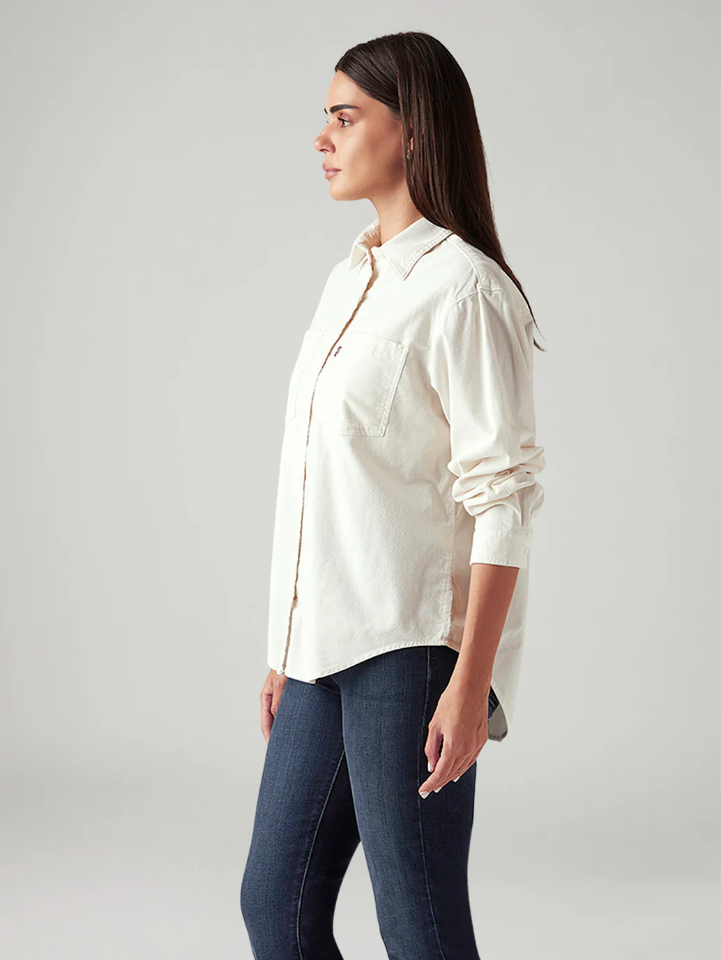 Women's Solid Off White Spread Collar Shirt - Image 5