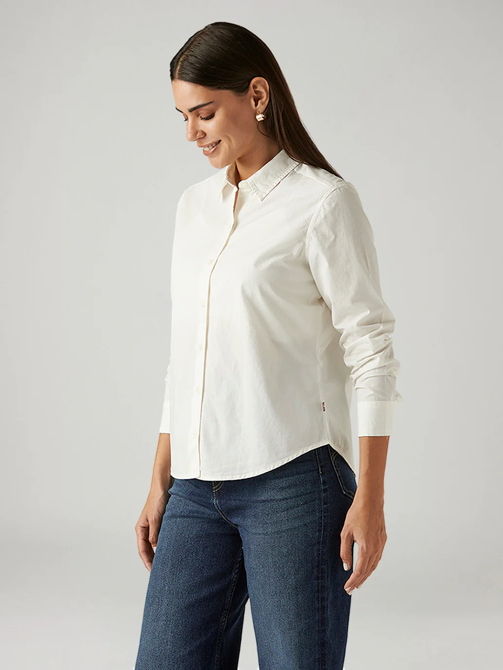 Women's Solid Off White Spread Collar Shirt - Image 5