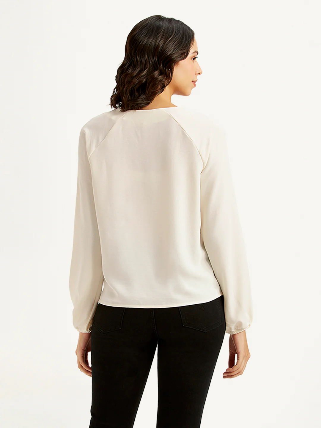 Women's Solid Off-White V Neck Top - Image 2