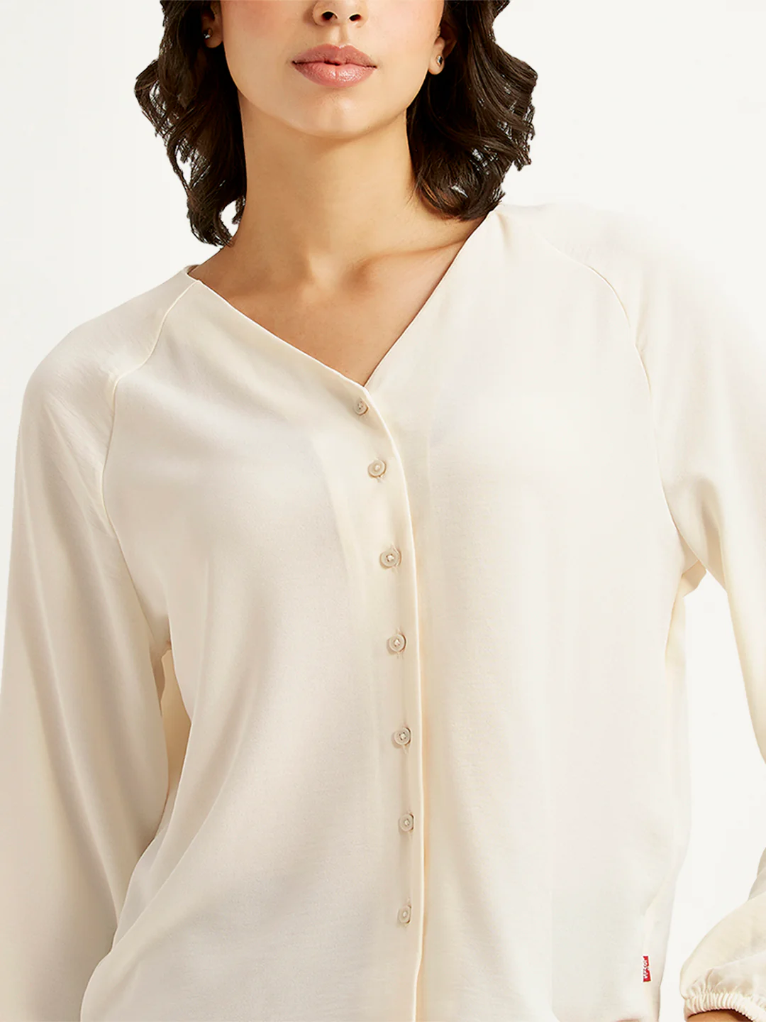 Women's Solid Off-White V Neck Top - Image 3