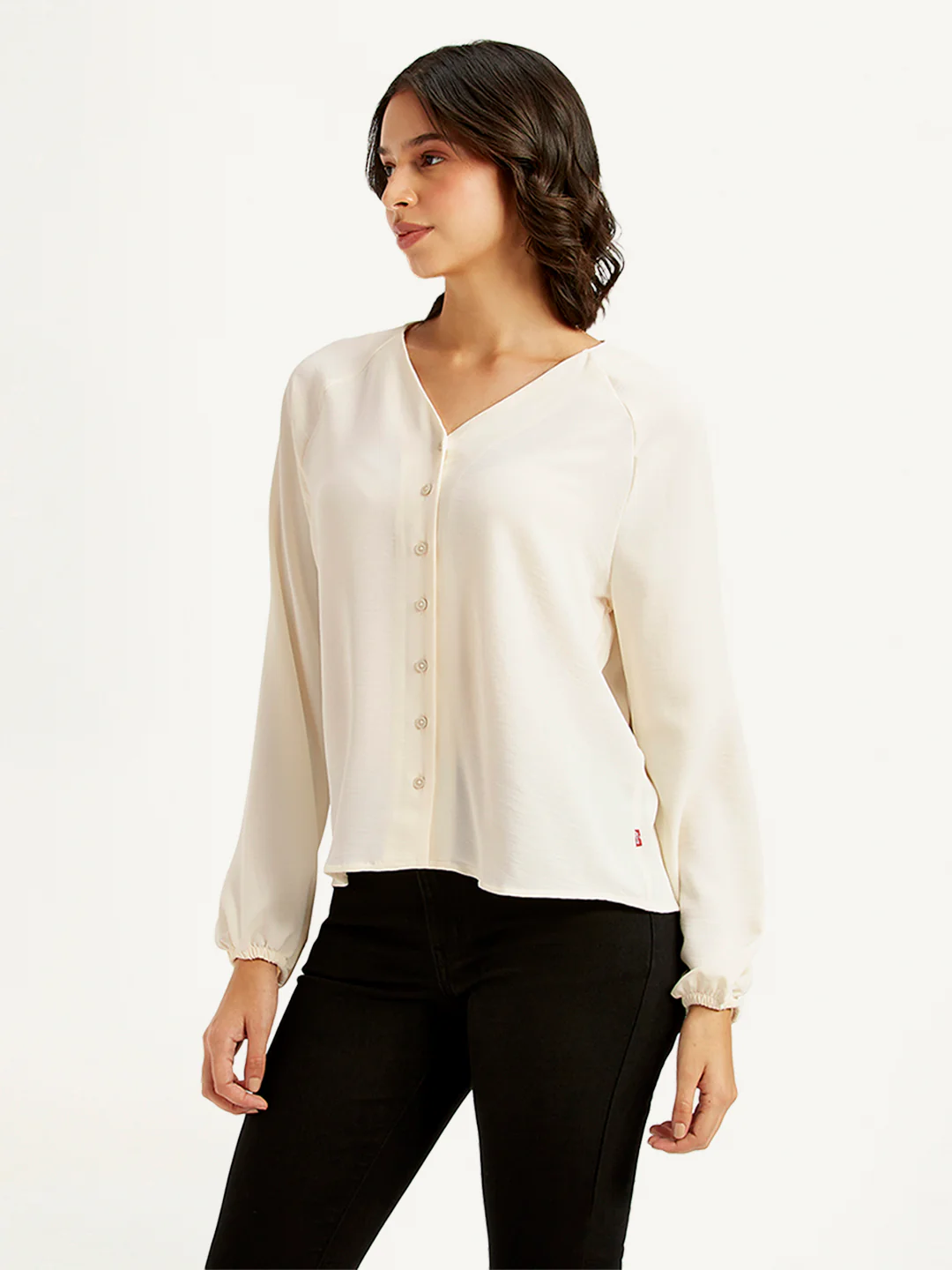 Women's Solid Off-White V Neck Top - Image 4