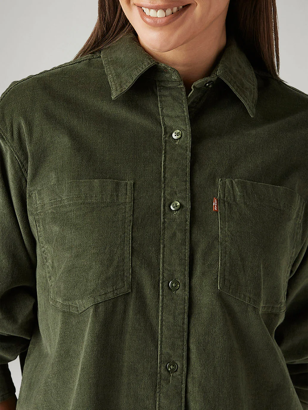 Women's Solid Olive Spread Collar Shirt - Image 3