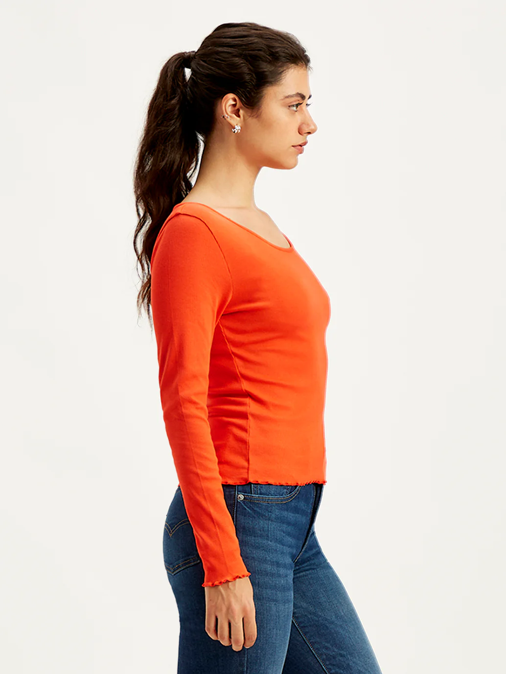 Women's Solid Orange Round Neck Top - Image 2