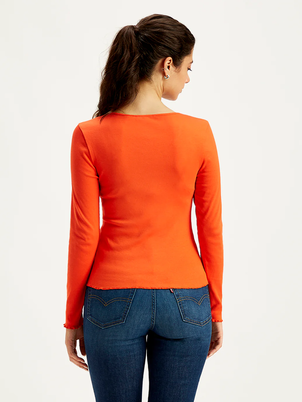 Women's Solid Orange Round Neck Top - Image 4