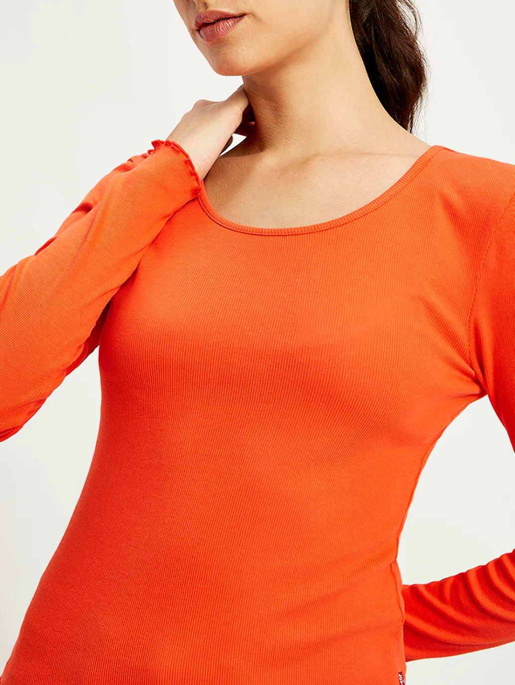 Women's Solid Orange Round Neck Top - Image 5