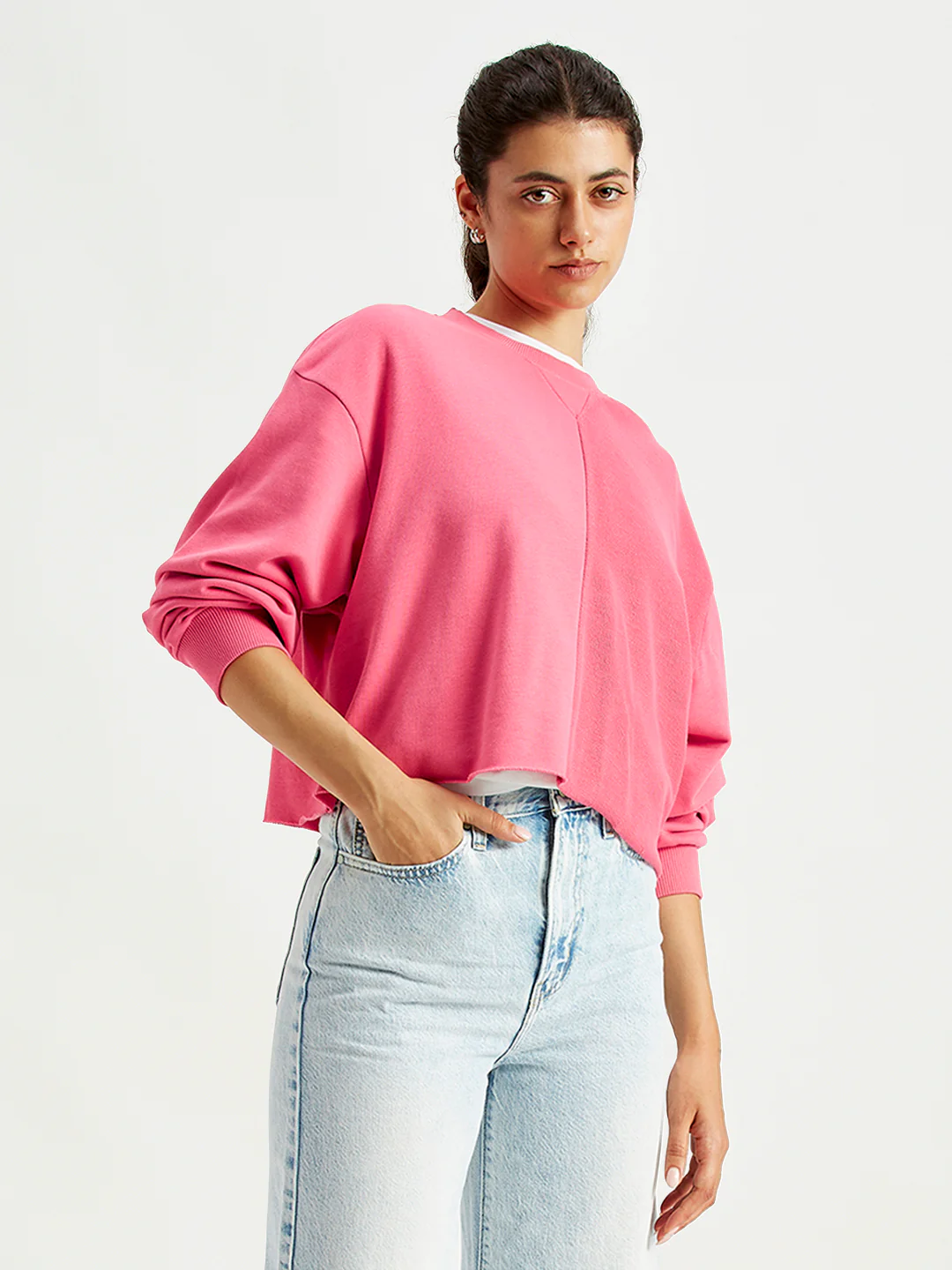 Women's Solid Pink Crew Neck Sweatshirt - Image 5