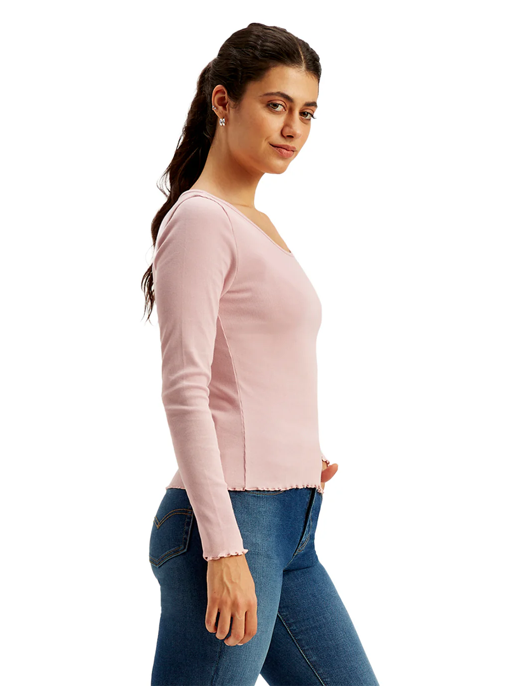 Women's Solid Pink Round Neck Top - Image 2