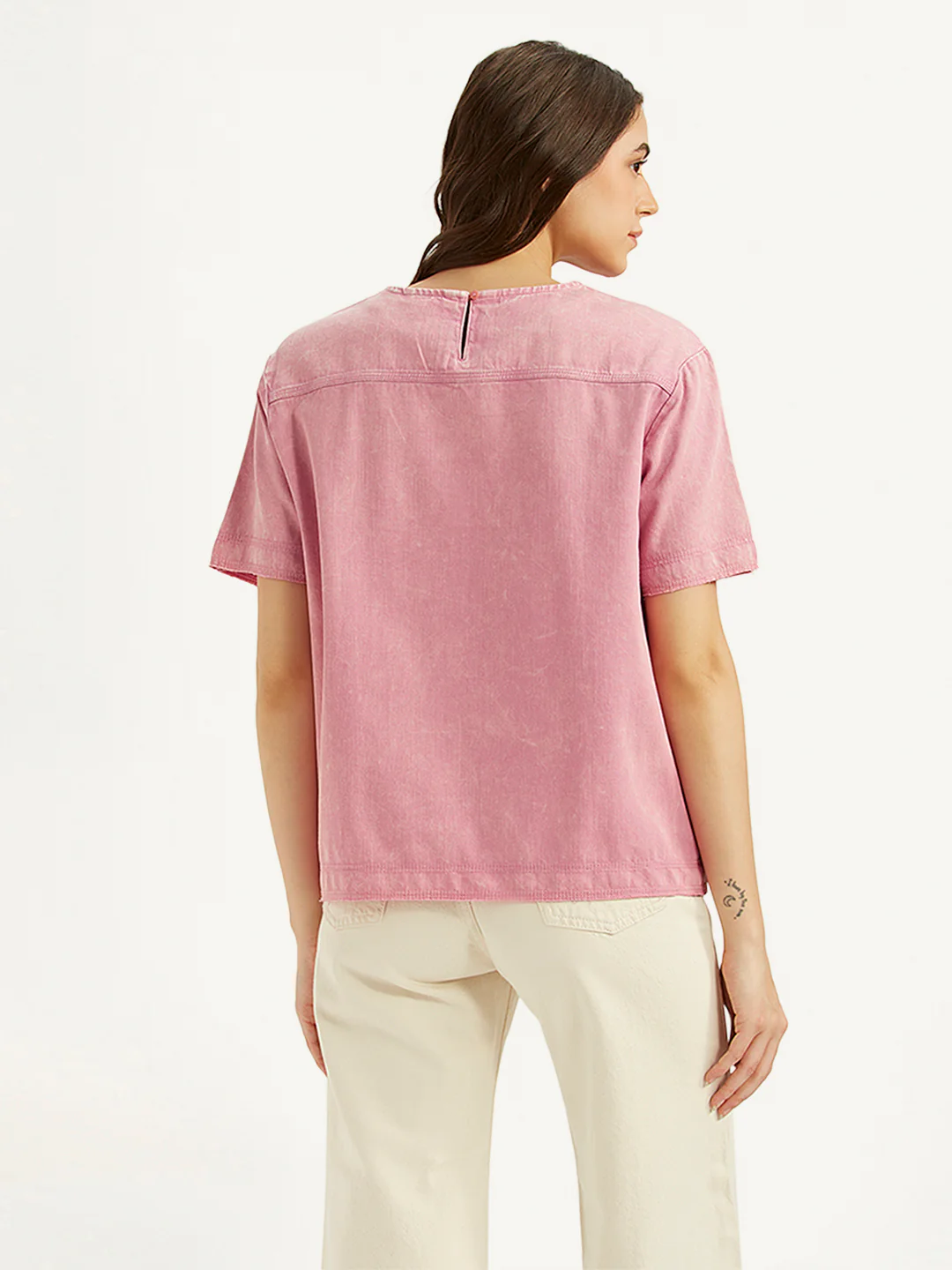 Women's Solid Pink Round Neck Top - Image 2