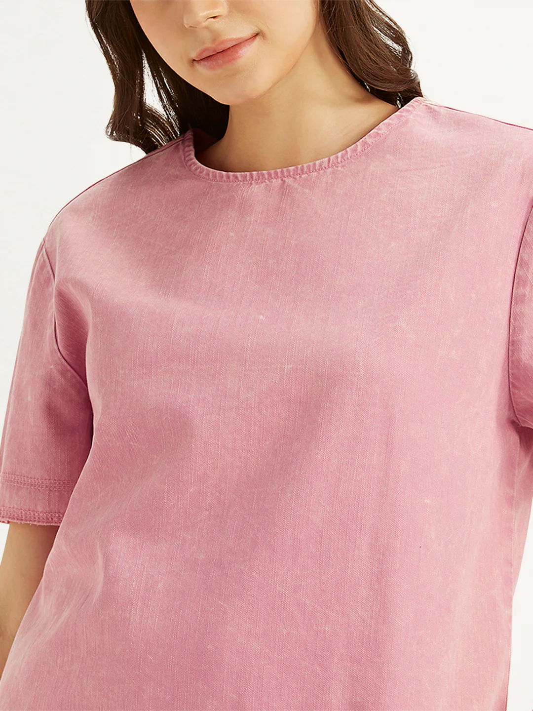 Women's Solid Pink Round Neck Top - Image 3