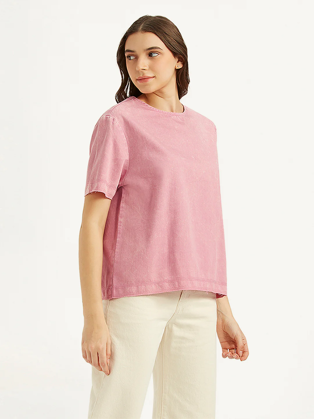Women's Solid Pink Round Neck Top - Image 4