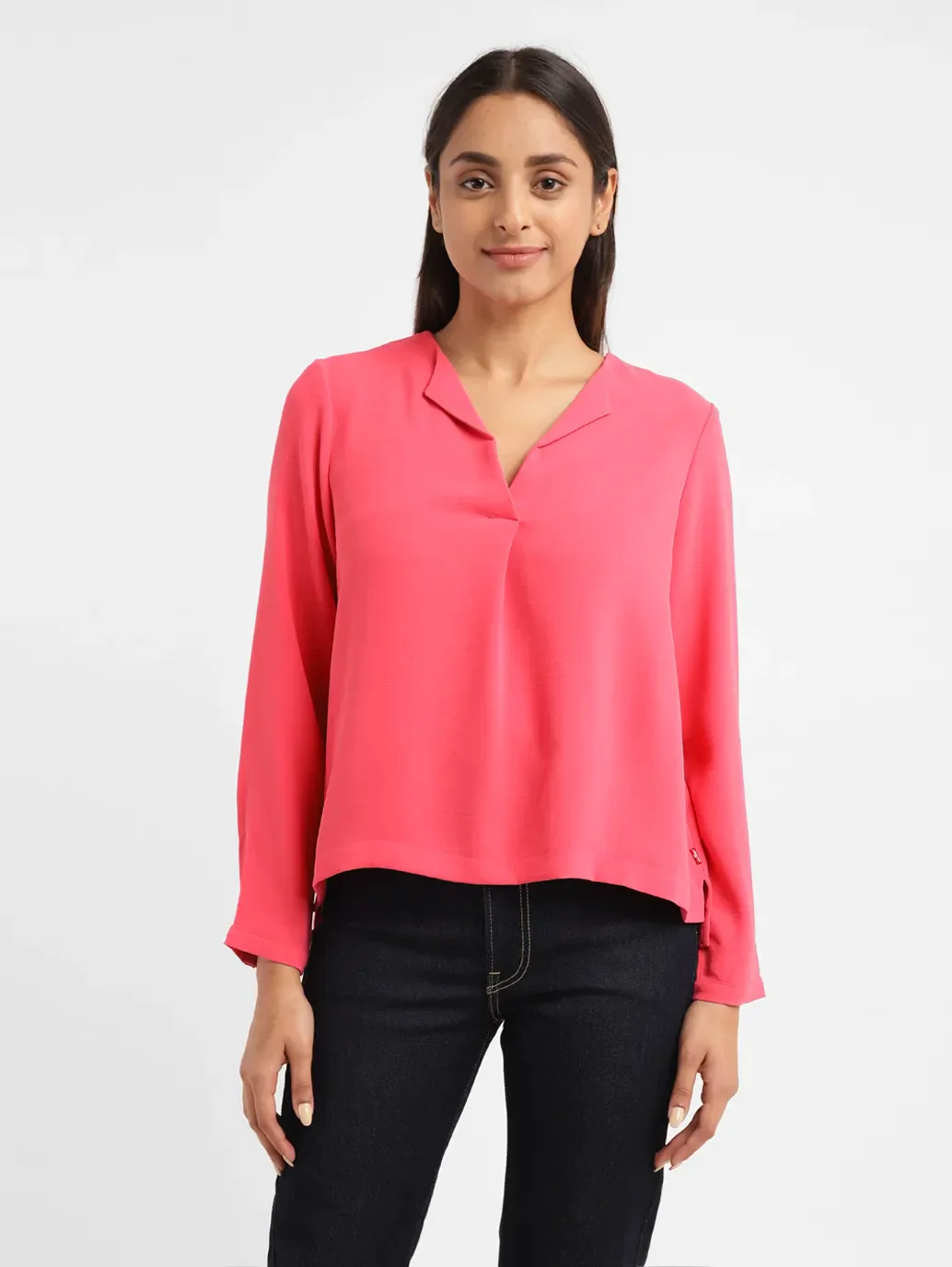 Women's Solid Pink V Neck Top - Image 2