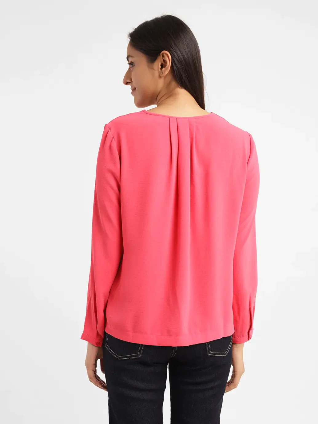 Women's Solid Pink V Neck Top - Image 3