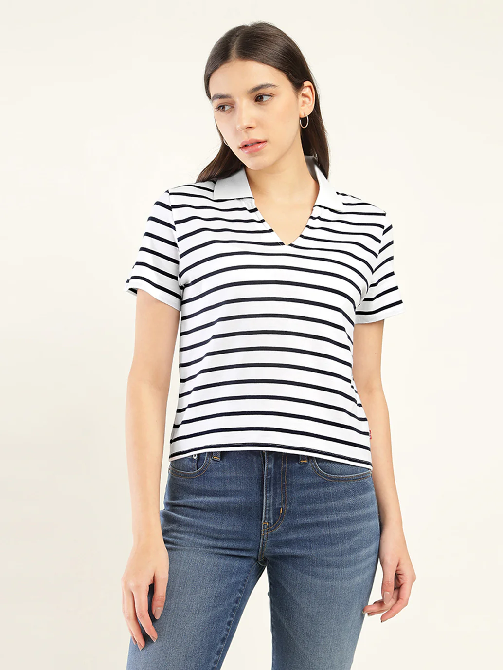 Women's Striped Polo T-Shirt - Image 2