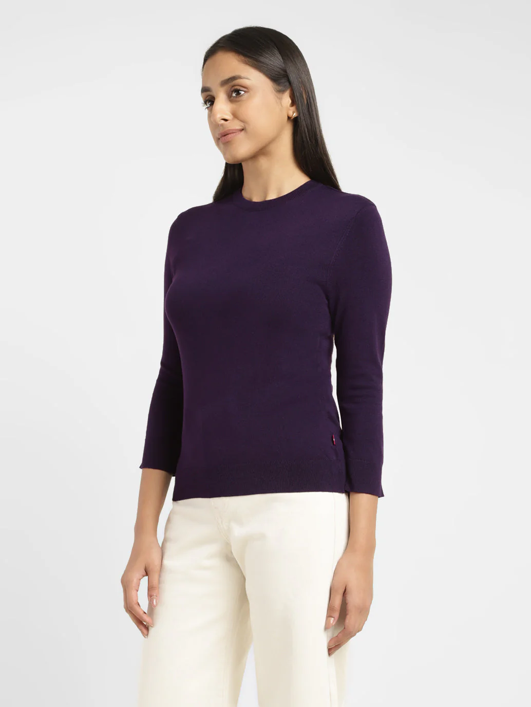 Women's Solid Purple Crew Neck Sweater - Image 5