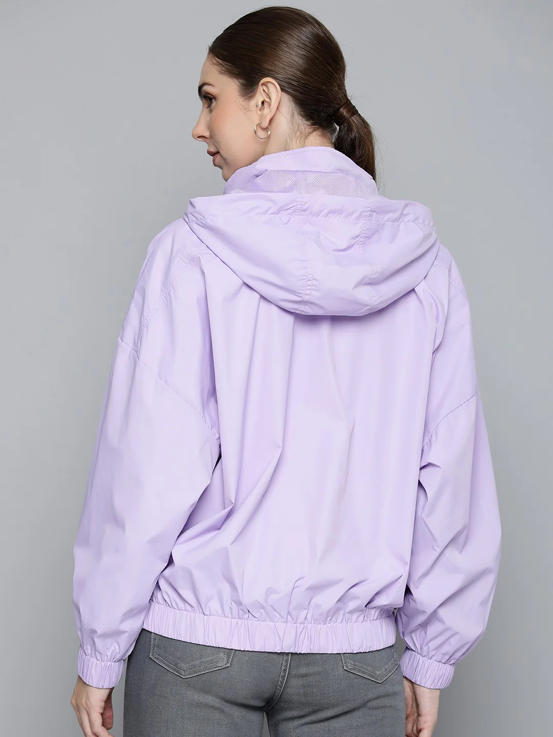 Women's Solid Purple Hooded Jacket - Image 2