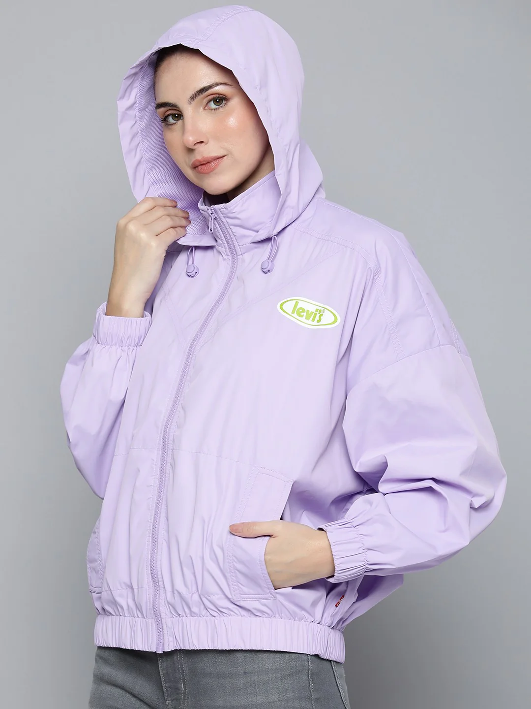 Women's Solid Purple Hooded Jacket - Image 3