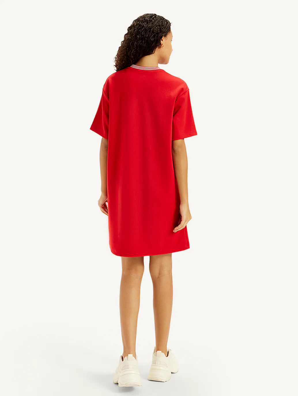 Women's Solid Red Crew Neck Dress - Image 2