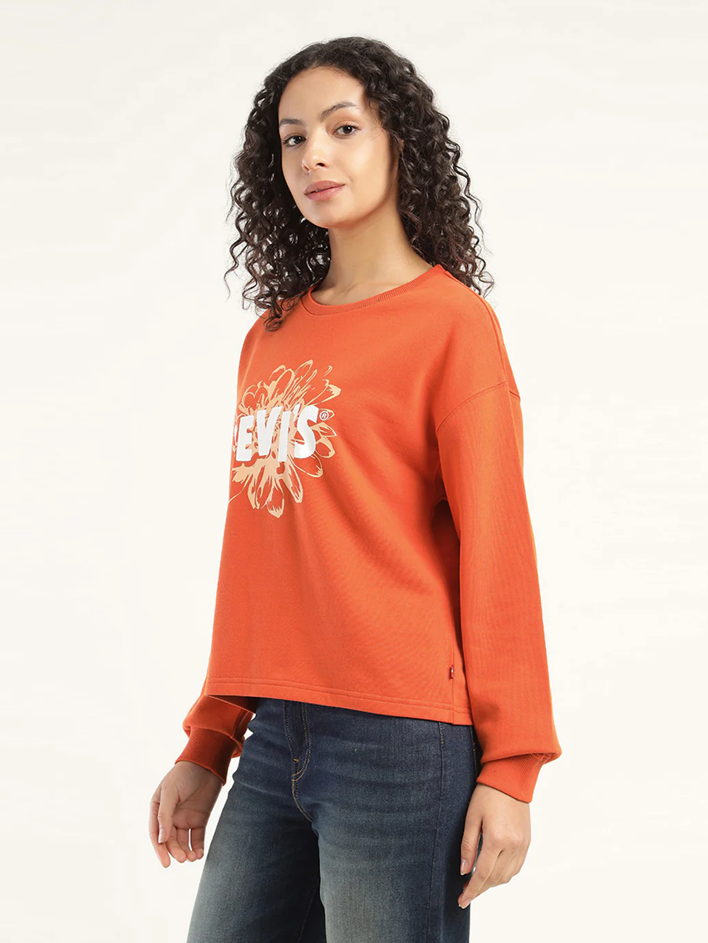 Women's Graphic Orange Crew Neck Sweatshirt - Image 5