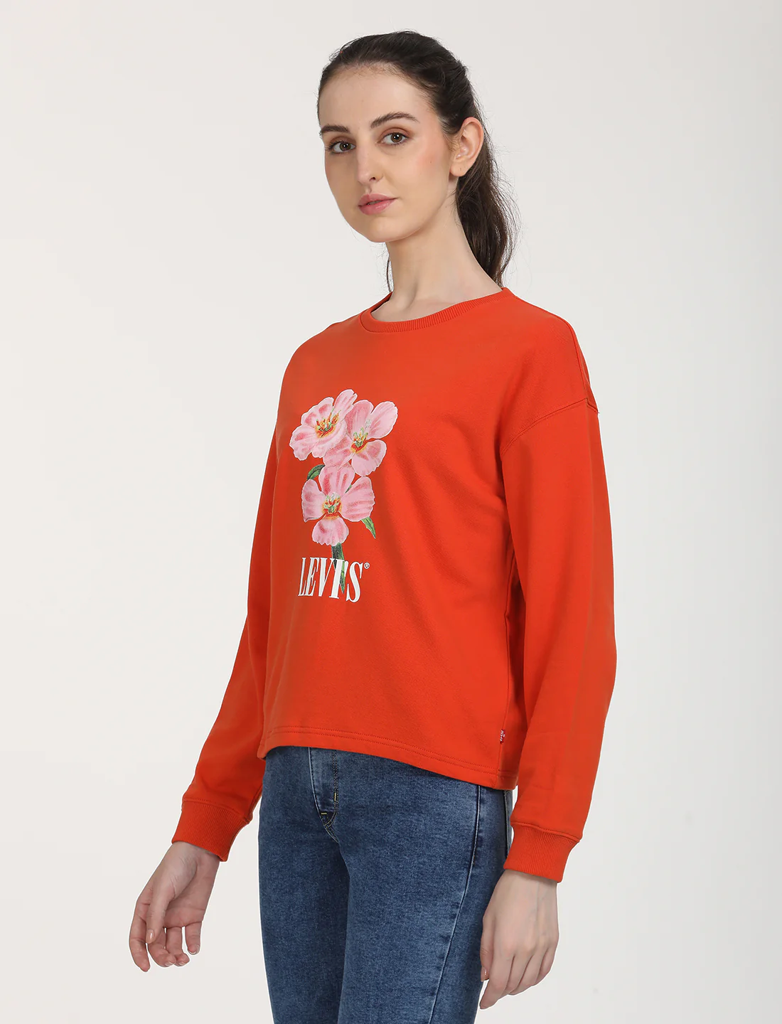 Women's Graphic Orange Crew Neck Sweatshirt - Image 2