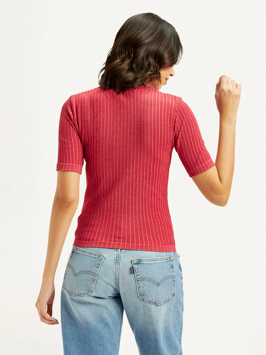 Women's Solid Red Crew Neck Top - Image 2
