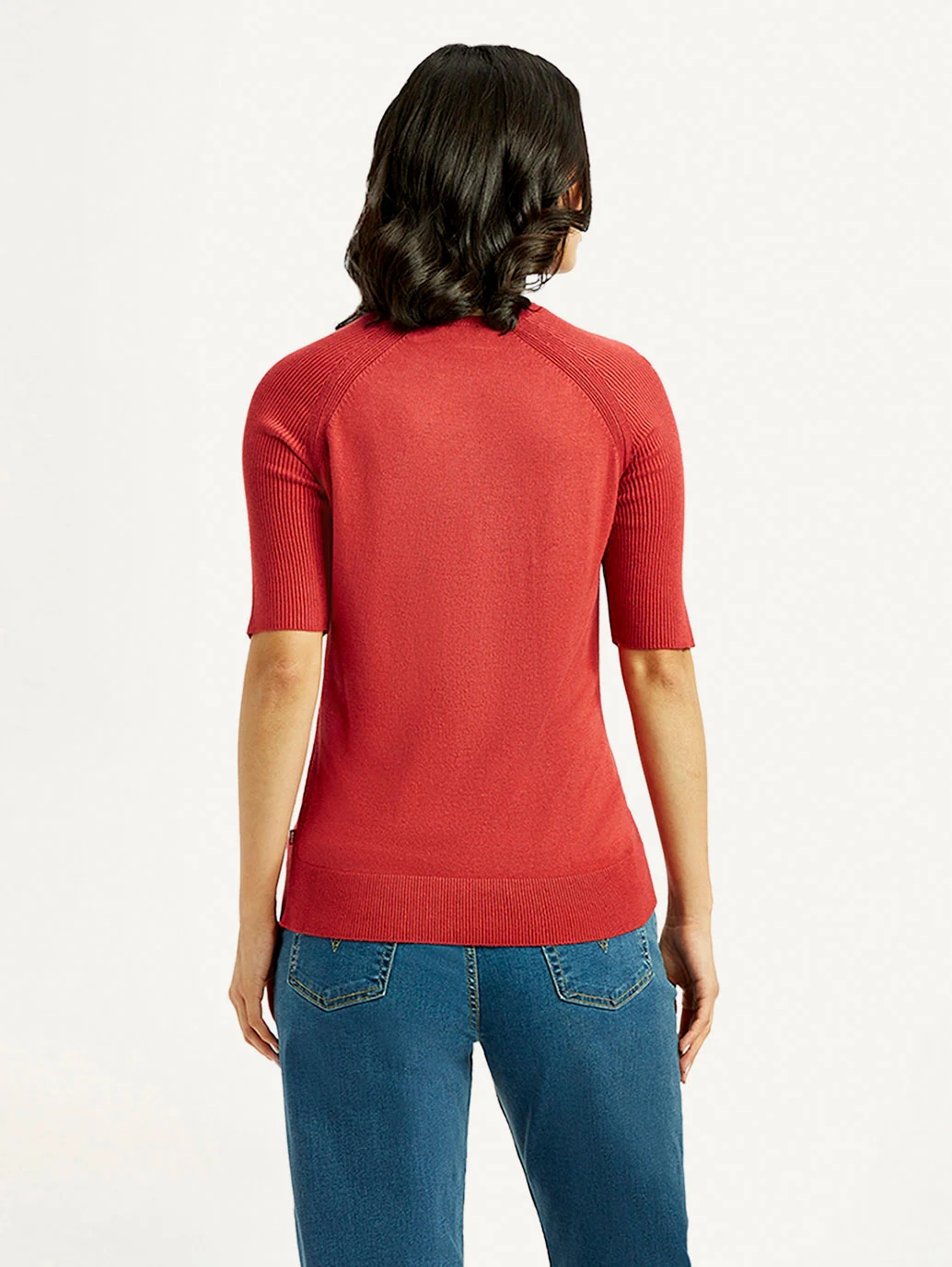 Women's Solid Red Crew Neck Top - Image 2
