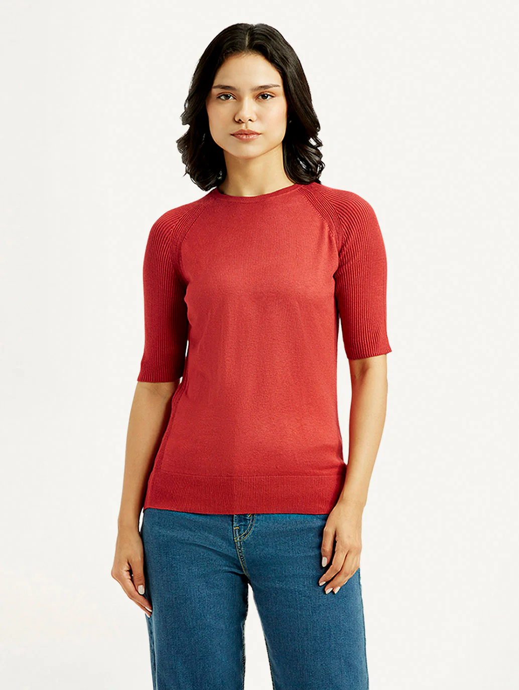 Women's Solid Red Crew Neck Top - Image 5