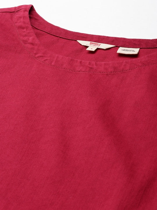 Women's Solid Red Round Neck Top - Image 4
